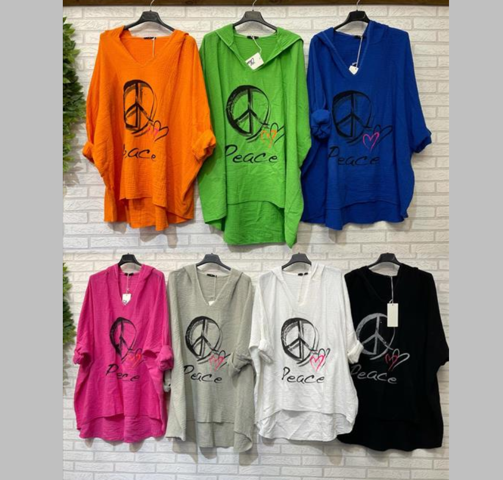 Peace Shirt mit Kapuze, verschiedene Farben, Einheitsgröße, F/S 2022