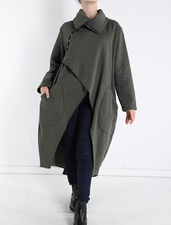 Mantel aus Baumwolle mit Taschen mit Reißverschluss - Olivgrün