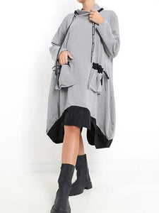 Kleid aus Baumwolle mit Taschen mit Kapuze - Grau