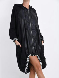 Sweatshirt aus Baumwolle mit Taschen mit Kapuze mit Reißverschluss - Schwarz