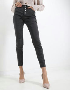 Jeans aus Baumwolle mit Knöpfen "Sexy Woman" mit Taschen - Grau