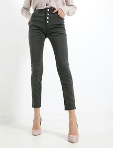 Jeans aus Baumwolle mit Knöpfen "Sexy Woman" mit Taschen - Dunkelgrün